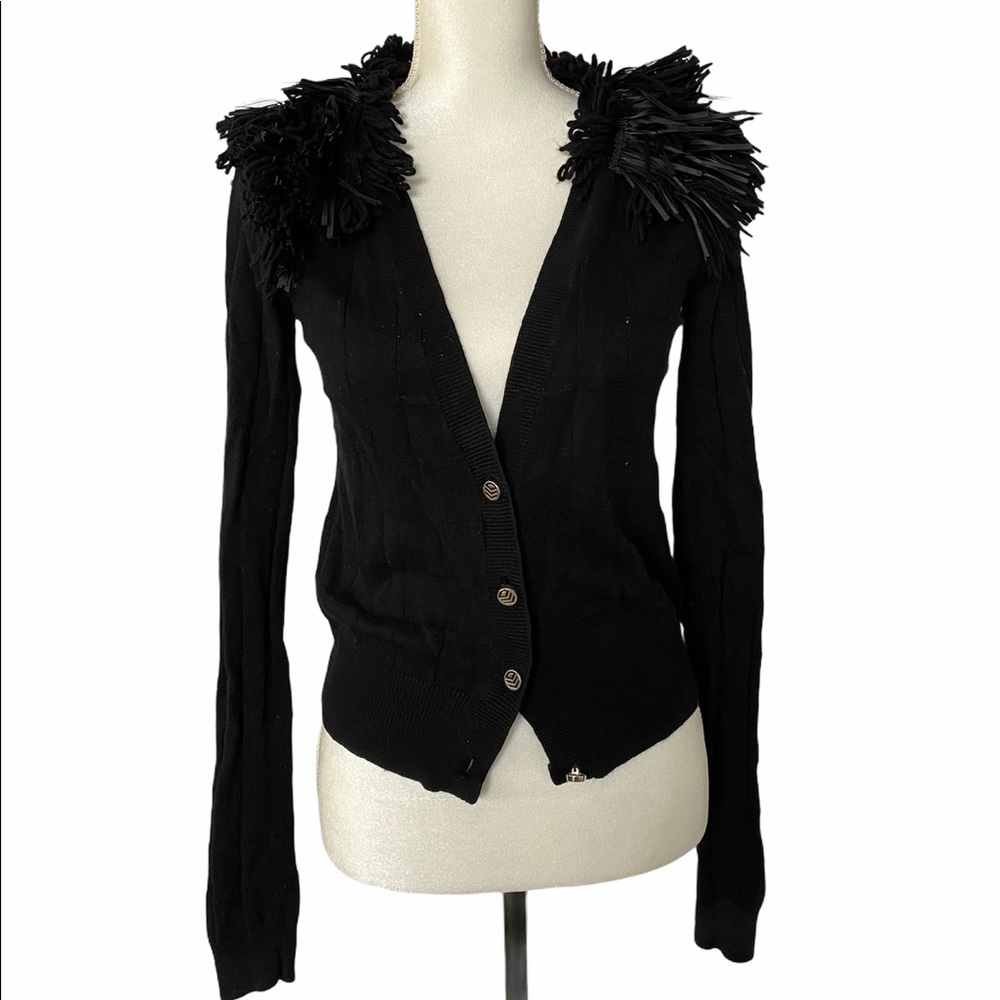 Rachel Roy Fringe Cardigan Sweater Ribbon detail S